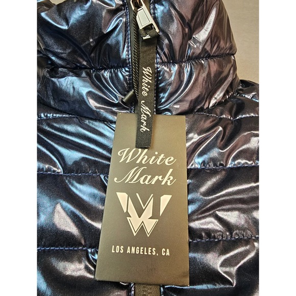 New White Mark Women's Metallic Puffer Jacket High Neck Zip Up Warm Winter Coat - Picture 3 of 9